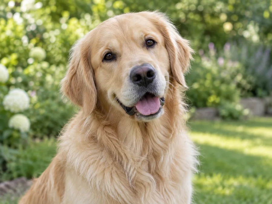 Portrait d’un chien au jardin